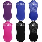 Girls Ballet Dance Gymnastics Leotard Bodysuit Mesh Keyhole Back Dancewear