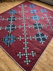 Stunning Nine Patch Vintage Antique Quilt Ohio 84    X 73    Hand Pieced Burgundy