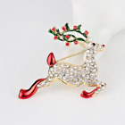 Reindeer Christmas Crystal Rhinestone   Enamel Brooch Pin With Gold Bag - Video