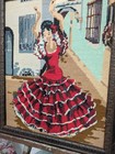 Vintage 17 X 21 Carved Wooden Framed Spanish Lady Flamenco Dancer Needlepoint
