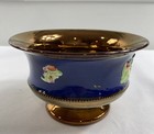 Vintage Blue Bowl Earthenware-copper Luster Finish Finish Footed Boy Fishing