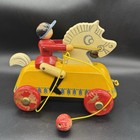 Vintage Walter Spielwaren Wooden Horse And Jockey Pull Toy Germany Yellow Red