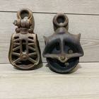 Vintage Metal Pulleys Lot Of 2 Barn Wagon Industrial Primitive