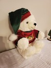 Christmas White Teddy Bear Burgundy Green Velvet Top 2002 16  Plush Dan Dee