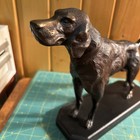 Vintage Lacquered Cast Bronze Pointer Labrador Dog Figurine Black Base 12x10x4   