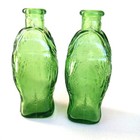 Vintage Fisch s Bitters Green Fish Glass Miniature Bottle 3  Tall Lot Of 2