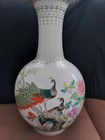 Vintage Jingdezhen Hand-painted Porcelain Famille Rose Peacock   Floral Vase