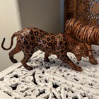 Vintage 1970s Leather Wrapped Trio Tiger X1 Leopard X2 Figure Set Of 3 Big Cat