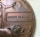 Original Wwi British Kia Death Penny Plaque Medal - Ernest Durrant