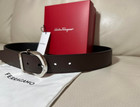 Adjustable Reversible Dark Brown black Salvatore Ferragamo Belt Silver Buckle