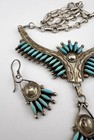 Leland Peyketewa Zuni Sterling Silver Needlepoint Turquoise Necklace Earring Set