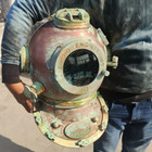 Diving Helmet Antique Us Navy Copper Divers 18  Mark V Deep Sea Scuba Wood Base
