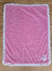 Baby Starters Pink Rosette Swirl Plush Satin Back Blanket Ruffle White Edge Bow 