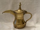 Handcrafted Antique Dallah Arabic Coffee Pot With Stamped Detail 9 Inches Tall