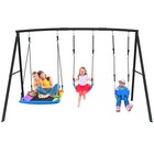 440lb Heavy-duty Metal Swing Set Backyard W 3 Swings Outdoor Play Kids Swing Set