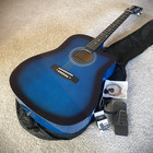 Full-size 41  Blue Acoustic Guitar Starter Package W  Capo  Tuner  Strap   Picks
