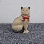 Vintage Cast Iron Cat Bank Seated White Kitten Red Bow Tie Heavy Hubley Style