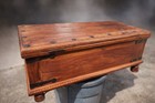 Antique Solid Wood Storage Chest Trunk Hinged Lid Metal Handles 38x20x18