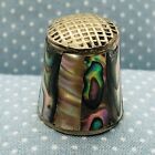 Vtg Abalone Alpaca Mexico Silver Thimble With Shell Panel Inlay