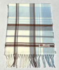 Winter Warm 100  Cashmere Scarf Plaid Light Blue cream brown Soft Wool Unisex