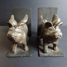 Vintage  Cast Iron Flying Pigs Bookends Doorstops Rustic Farmhouse 5  - 8 Lbs