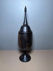 Handmade Turned Dark Wood Pedestal Base Jar   Spire Lid 8 5  Trinket Box Bowl