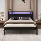 Full queen king Metal Bed Frame With Storage Headboard And Charging Station