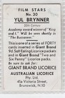 Australian  giant Brand  Licorice 1956  Film Stars Yul Bryner