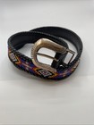 Vintage 1991 Seed Bead Black Leather Belt Silver Native Western Colorful Size 32