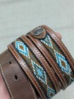 Vintage Beaded Buckle Belt Nocona Native American 34 Cowhide Leather Indian