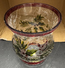 Yankee Candle Crackle Glass Votive Candle Holder Holly Berries Christmas Red Rim