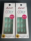 2 kiss Salon Color Medium Length Glue On Nails 24 Nails Per Box new teal