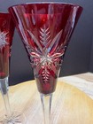 2 Waterford Ruby Red Snow Crystals Cut To Clear Wine Champagne Flutes -excellent