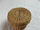 Vintage Woven Basket  Round  Sweet Grass  Beige  Light Peach  Green