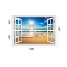 Fake Window Wall Mural Sticker Summer Ocean Beach Sea Faux Window Wall Art Pi   