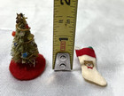 Vintage Artisan Made Dollhouse Miniature Christmas Tree   Stocking