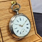 Vintage Swiss Pocket Watch Openface White Dial Roman Numerals Engraved Case