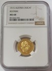 1915 Gold Austria Prooflike Ducat Franz Joseph Coin Ngc Mint State 68