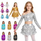 Us Kids Sparkly Sequins Dance Dress Crop Top Ruffle Skirt For Stage Competition 