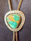 Vintage Turquoise Bolo Tie With Silver Beautiful Stone 