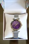 New  Laura Ashley Mesh Facet Purple Sunray Dial Watch Silver-tone  345 Nib