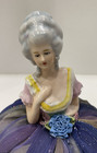 Vintage Germany Porcelain Vanity Half Doll Pin Cushion Dress Victorian Purple