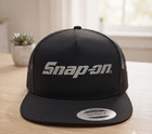 Black Snap-on Direct Embroidered Trucker Hat Snapback Flat Bill Cap