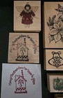  Christmas Stamps Lot Of 8 Wood Mount Red Rubber angel bird Ornaments poinsettia