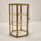 Vtg Brass   Glass Small Hexagon Display Curio Cabinet 3 Shelf For Marbles 5 75 