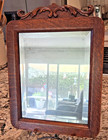 Vintage antique Oak Wood Framed Beveled Glass Mirror 10  X 13 5 