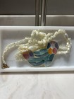 Lee Sands Mother Of Pearl Abalone Beaded Bird Pendant Statement Necklace 