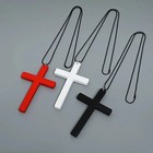 Gothic Wood Cross Pendant Necklace Unisex Black White Red Hip Hop Choker Fashion