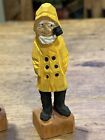 2 Vintage Hand Carved 4 5  Wooden Sailor captain Nautical Figure Folk Art
