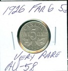 1926 Far 6 Canada 5 Cents Gem Au     Very Rare    